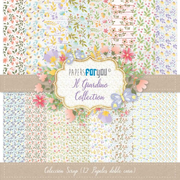 Papers For You – Kit de papiers scrapbooking Il Giardino, 12 feuilles double face 30,5 x 30,5 cm