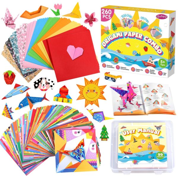 Funtopia Kit d'origami pour enfants – 260 feuilles 14 x 14 cm, 99 modèles, instructions en français