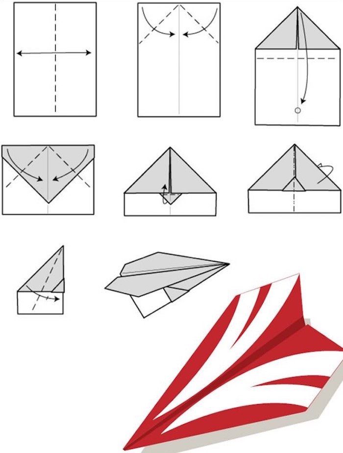 Schéma de pliage pas à pas d'un avion en papier planeur aérodynamique en 7 étapes