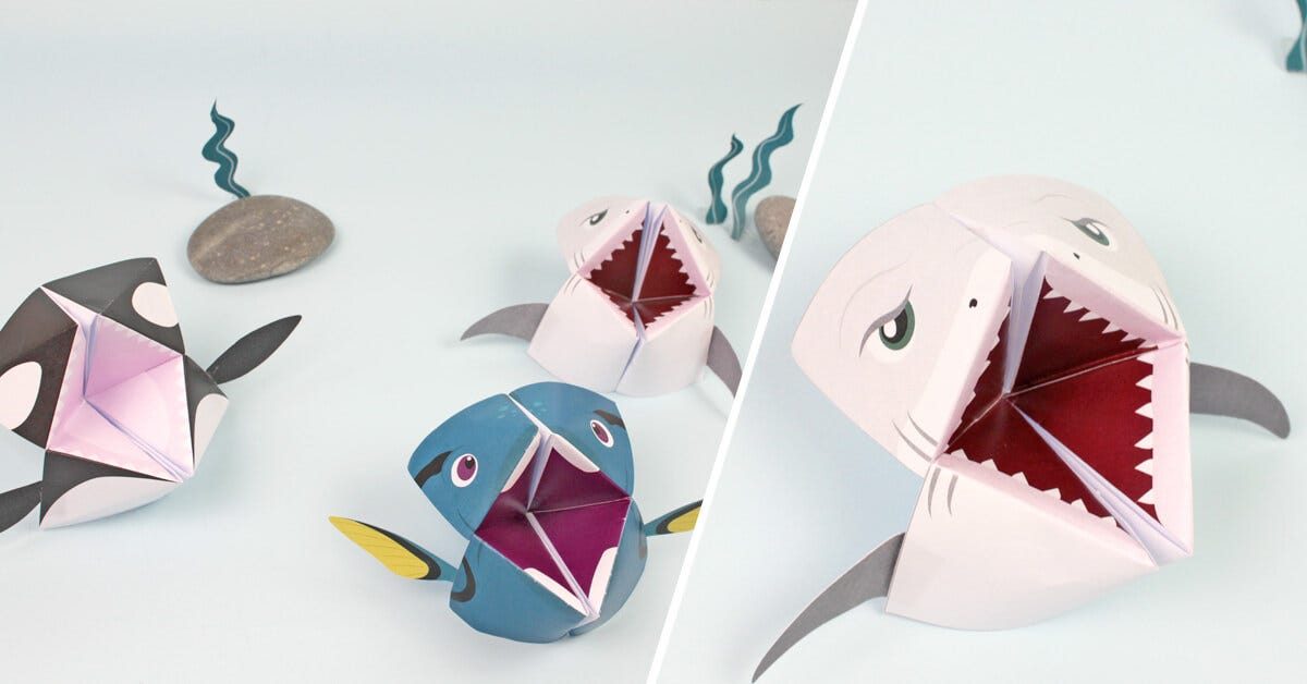 Cocottes en papier décorées en poissons colorés