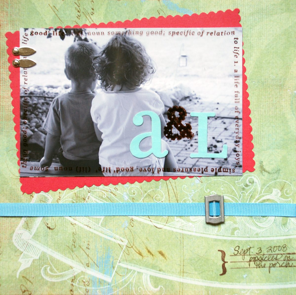 Page de scrapbooking coloree realisee a la machine de decoupe