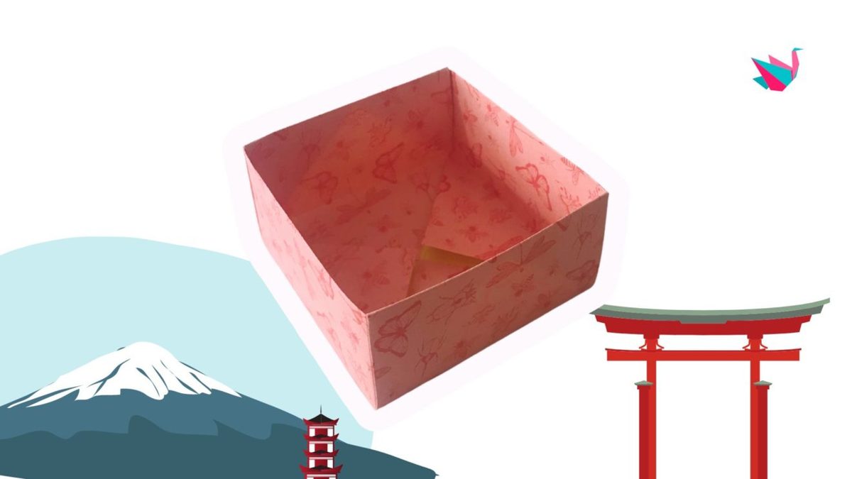 Boîte en papier origami masu terminée, en papier à motif rose