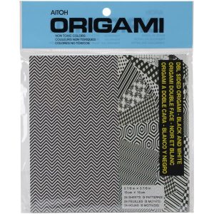 Aitoh Papier Origami Noir & Blanc 24 feuilles 15x15 cm — 8 motifs double face