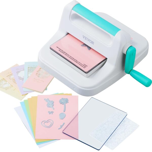 VEVOR — Machine de découpe et gaufrage manuelle, kit scrapbooking (ouverture 160 mm / A5, 8 matrices, 10 feuilles cartonnées)