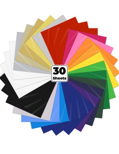Ohuhu Vinyle thermocollant flex — 30 feuilles, 22 couleurs (30,5 × 25,4 cm), compatible machines de découpe