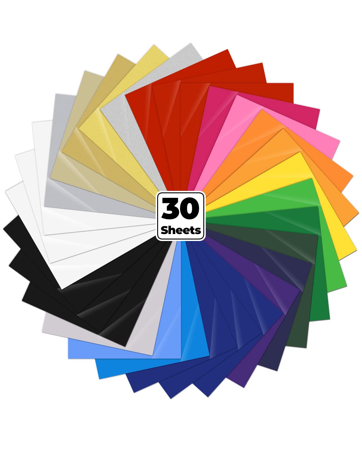 Ohuhu Vinyle thermocollant flex — 30 feuilles, 22 couleurs (30,5 × 25,4 cm), compatible machines de découpe