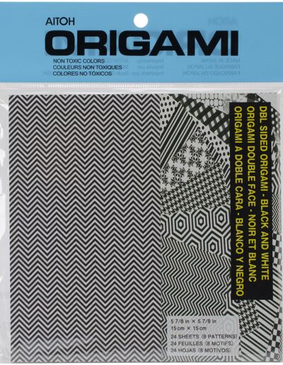 Aitoh Papier Origami Noir & Blanc 24 feuilles 15x15 cm — 8 motifs double face