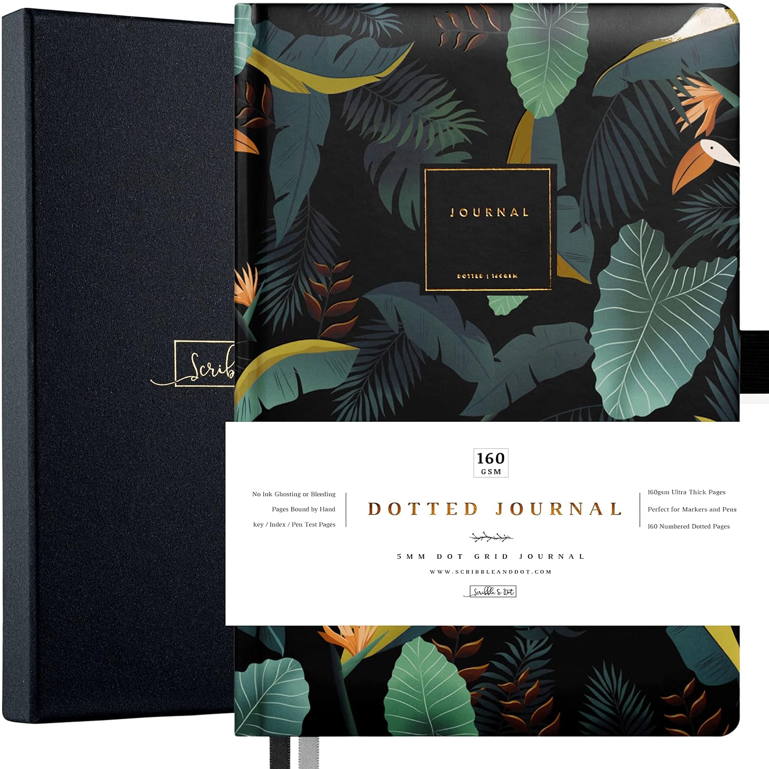 Scribble & Dot Carnet pointillé A5+ 160 g/m² – 160 pages numérotées, couverture rigide