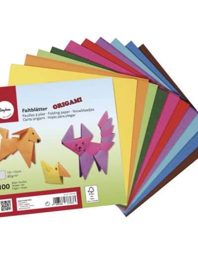 Rayher Papier Origami 100 feuilles 15x15 cm — 10 couleurs, 80 g/m², double face FSC