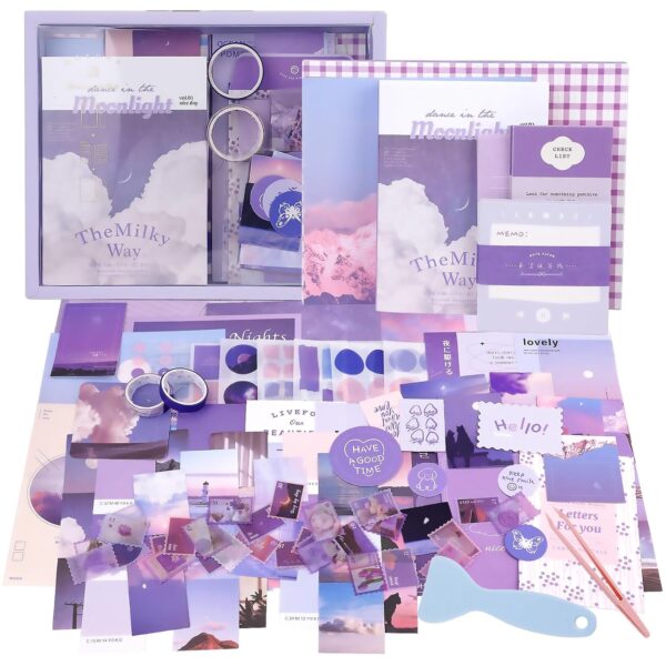 Kit d'accessoires de scrapbooking vintage — 348 pièces (carnet A6, stickers, papiers, outils)