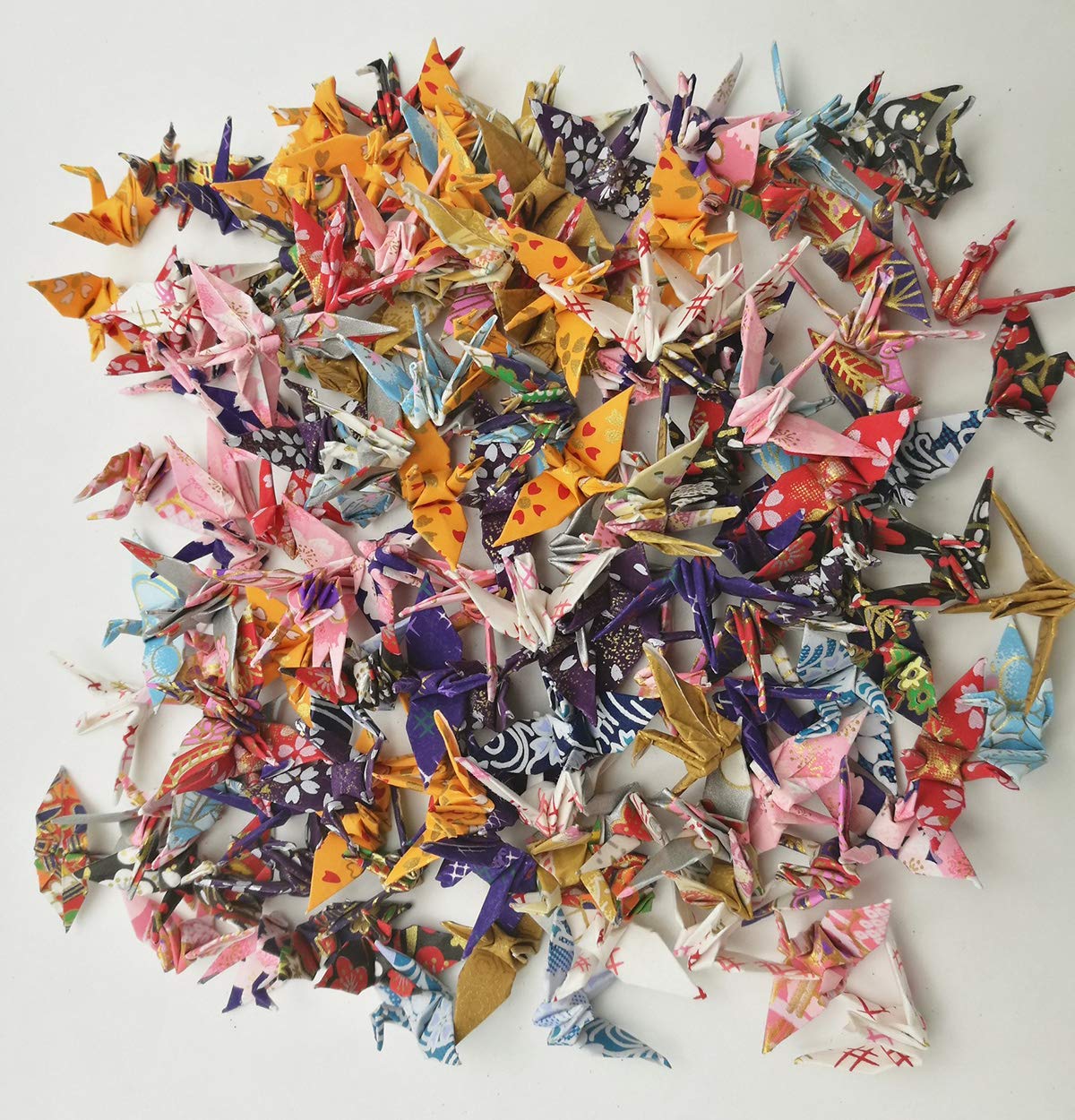 Origamipolly — Lot de 100 grues origami en papier washi pliées à la main (3,8 cm, motifs japonais assortis)
