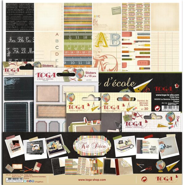 Toga KTU25 – Kit de scrapbooking « Souvenirs d'École », papier multicolore