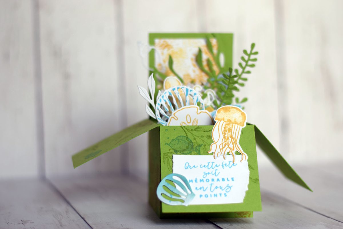 Carte pop-up boîte sur le thème du bord de mer, ouverte