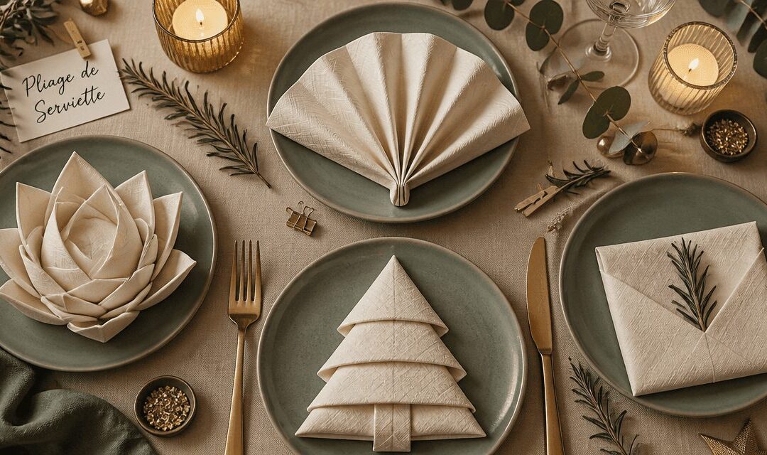 Table élégante décorée avec des serviettes en papier pliées