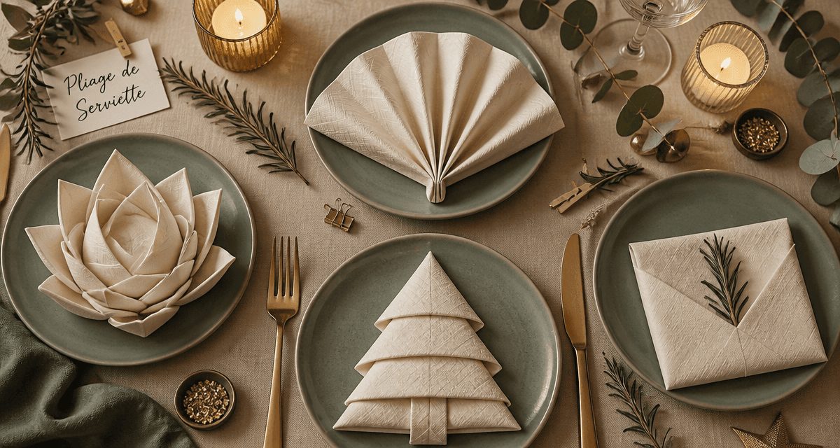 Table élégante décorée avec des serviettes en papier pliées