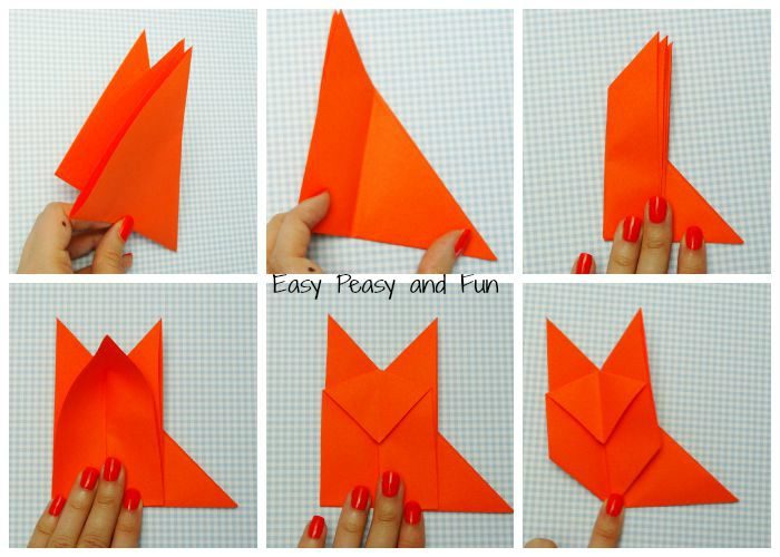 Petit renard en origami mignon aux oreilles pointues, réalisé en papier