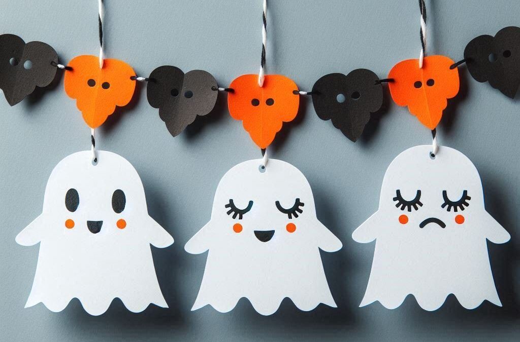 Guirlande de petits fantômes blancs découpés dans du papier