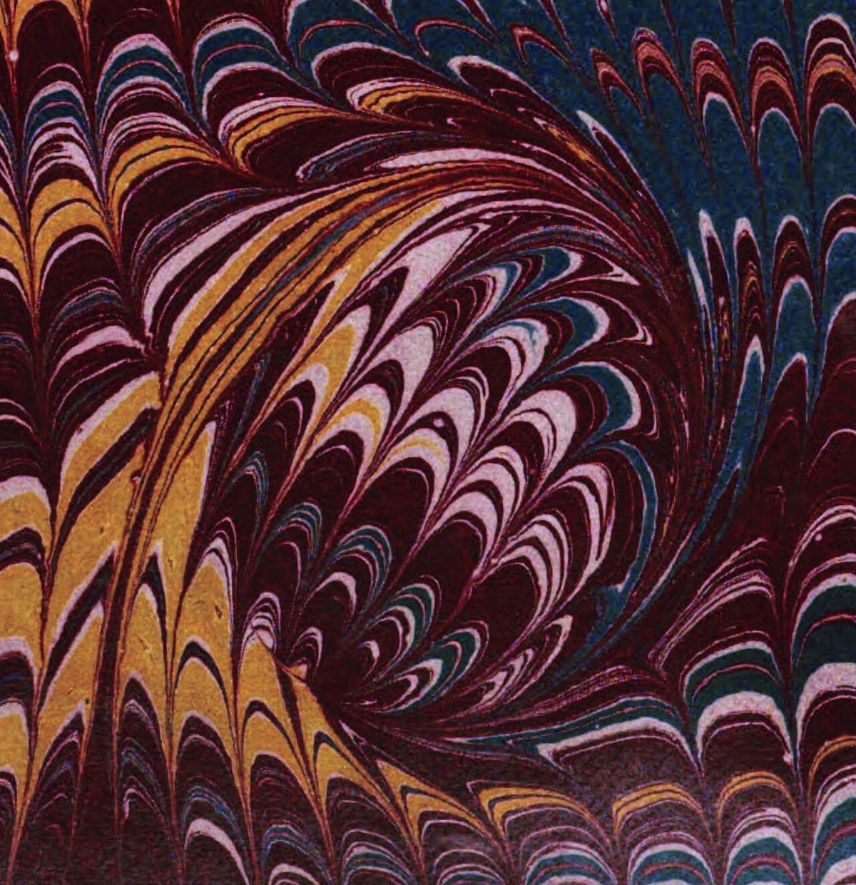 Feuille de papier marbré ancien aux volutes colorées