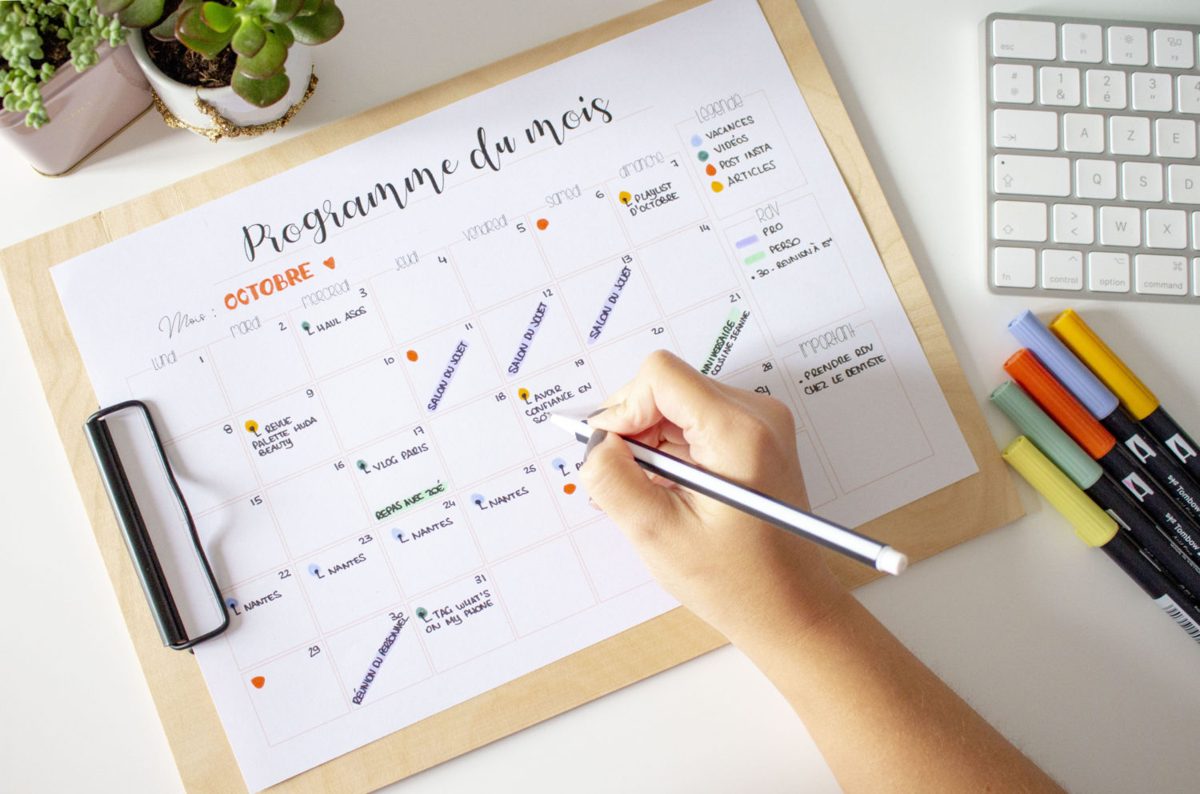 Exemple de planner mensuel à imprimer, vue d'ensemble du mois