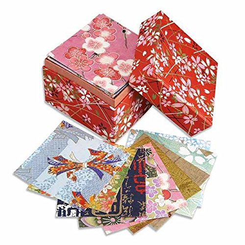Boîte de Papier Origami Washi Japonais - 200 Feuilles Motifs Traditionnels 5,7 cm