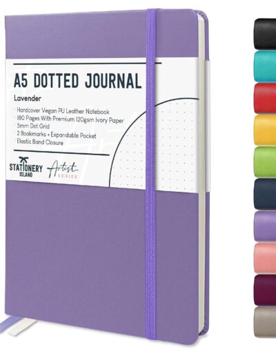 Carnet pointillé A5 Stationery Island – couverture rigide lavande, 180 pages 120 gsm