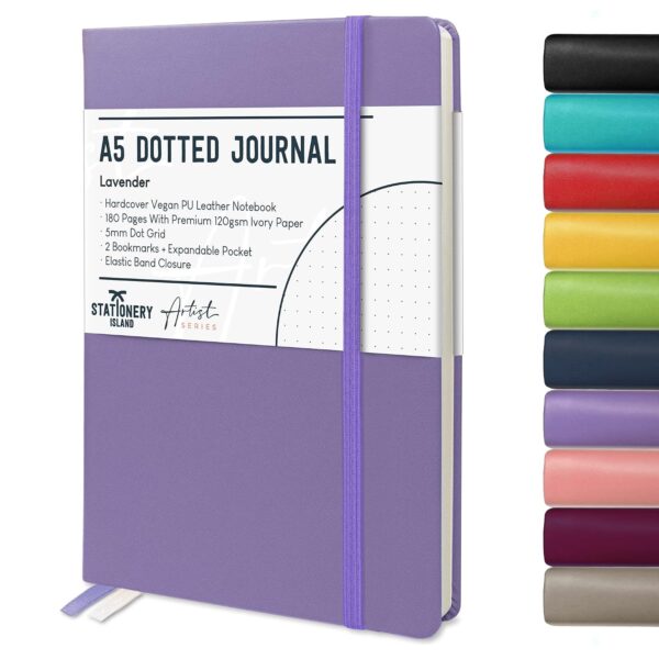 Carnet pointillé A5 Stationery Island – couverture rigide lavande, 180 pages 120 gsm