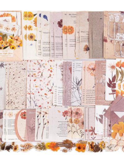 RISYPISY Kit de scrapbooking floral beige – 100 pièces (papier + autocollants)