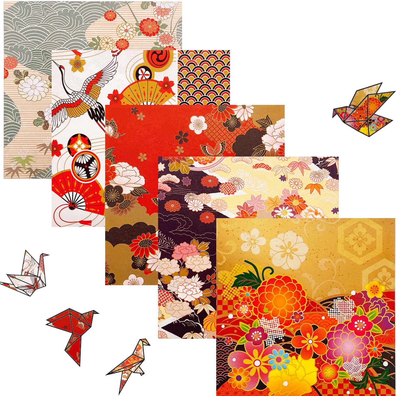 Papier origami japonais 50 feuilles motifs variés
