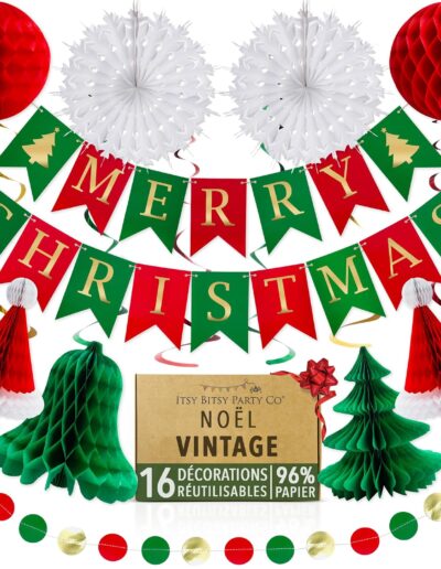Itsy Bitsy Party Co — Décorations de Noël en papier réutilisables (lot vintage)