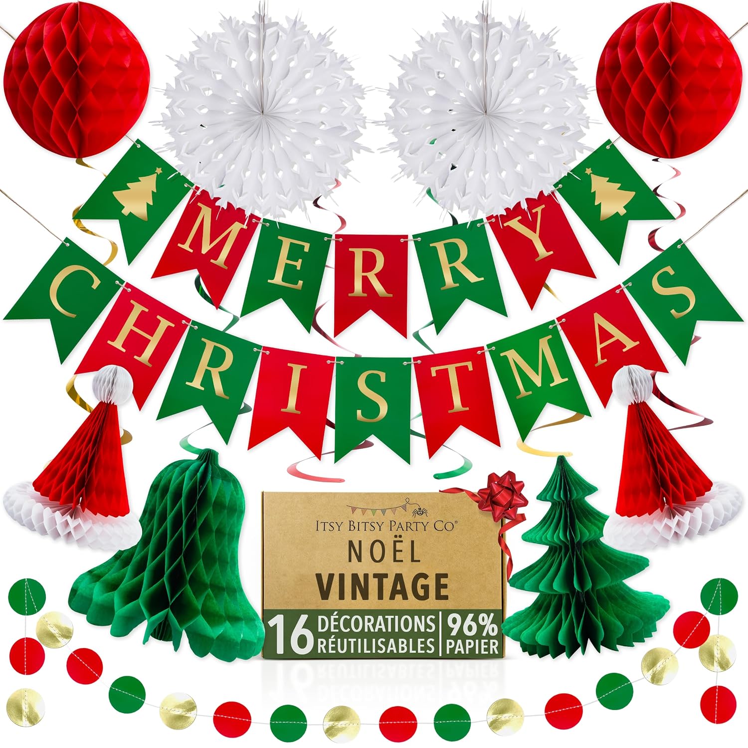 Itsy Bitsy Party Co — Décorations de Noël en papier réutilisables (lot vintage)
