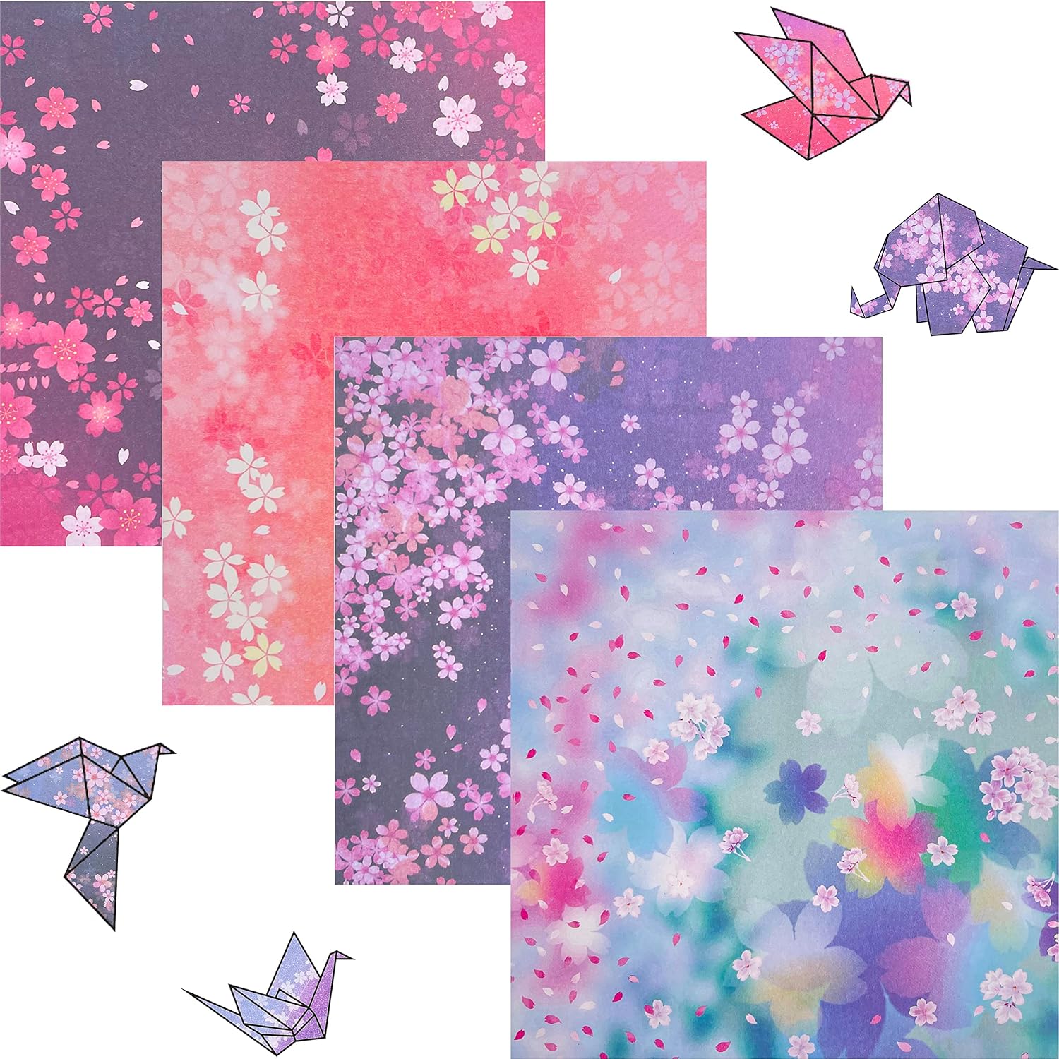 Papier Origami Japonais Fleurs de Cerisier - 60 Feuilles Recto-Verso 15x15 cm