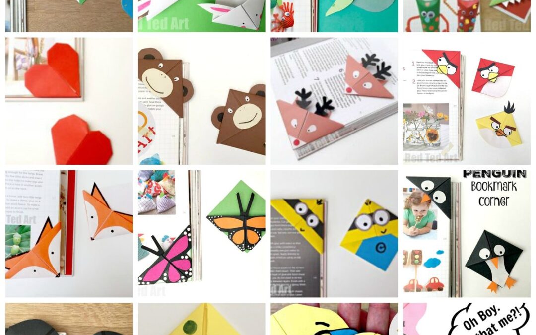 Assortiment de marque-pages coin en origami décorés (monstres, animaux, motifs colorés)
