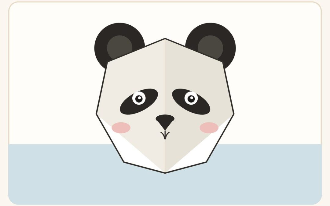 Tête de panda en origami en papier blanc et noir, style plié