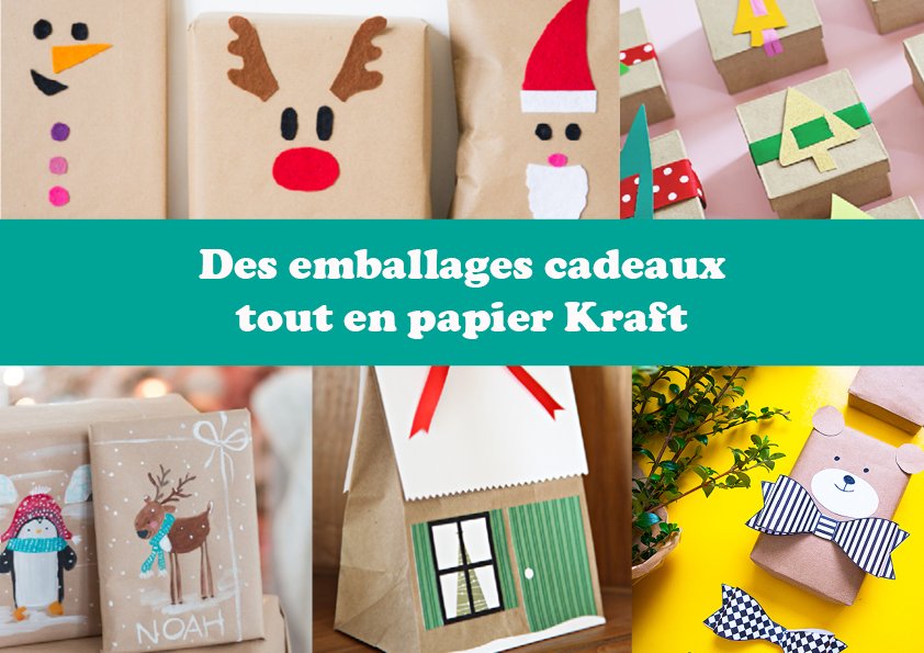 Papier d'emballage kraft de Noël, papier d'emballage cadeau